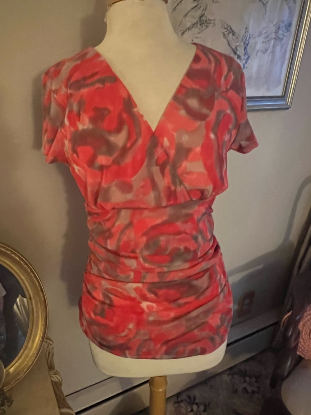 International concepts INC Women' Floral V-Neck Ruched Top XL